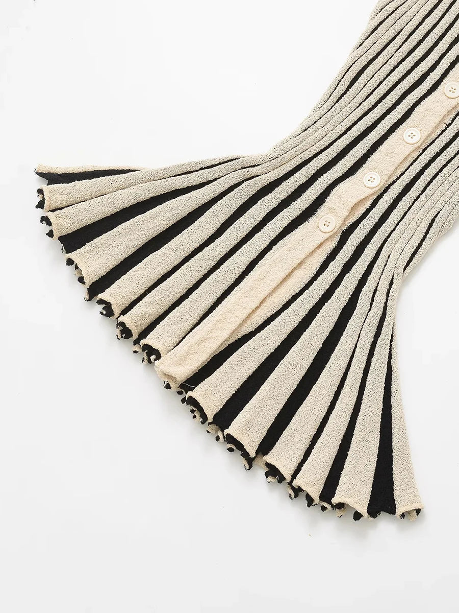 Aiertu  -  Striped Loose Two Piece Set for Women O Neck Sleeveless Top High Waist Wide Leg Pants Casual Sets Female Sumemr New Aiertu