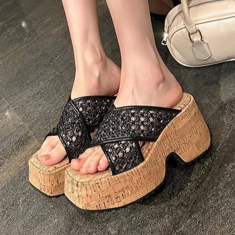 Aiertu  -  Mesh Women Slippers Platform High Heels Sandals Square Toe Shoes Summer Brand Beach Shoes Elegant Dress Pumps Mujer Slides Aiertu