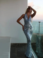 Aiertu     -  Fall Outfits 2026 Sexy Sparkling Sequins Evening Dresses Women Backless Halter Lace Up Sleeveless Bodycon Dress Lady Wedding Prom Party Vestidos Aiertu