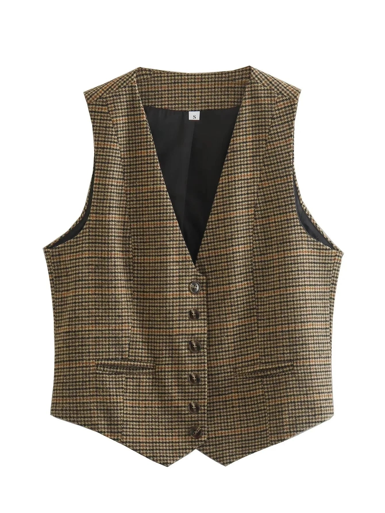 Aiertu  -   Sleeveless Single Button Houndstooth Vintage Vest for Women Autumn Spring Short V Neck Pockets Vest Waistcoat 2026 Aiertu