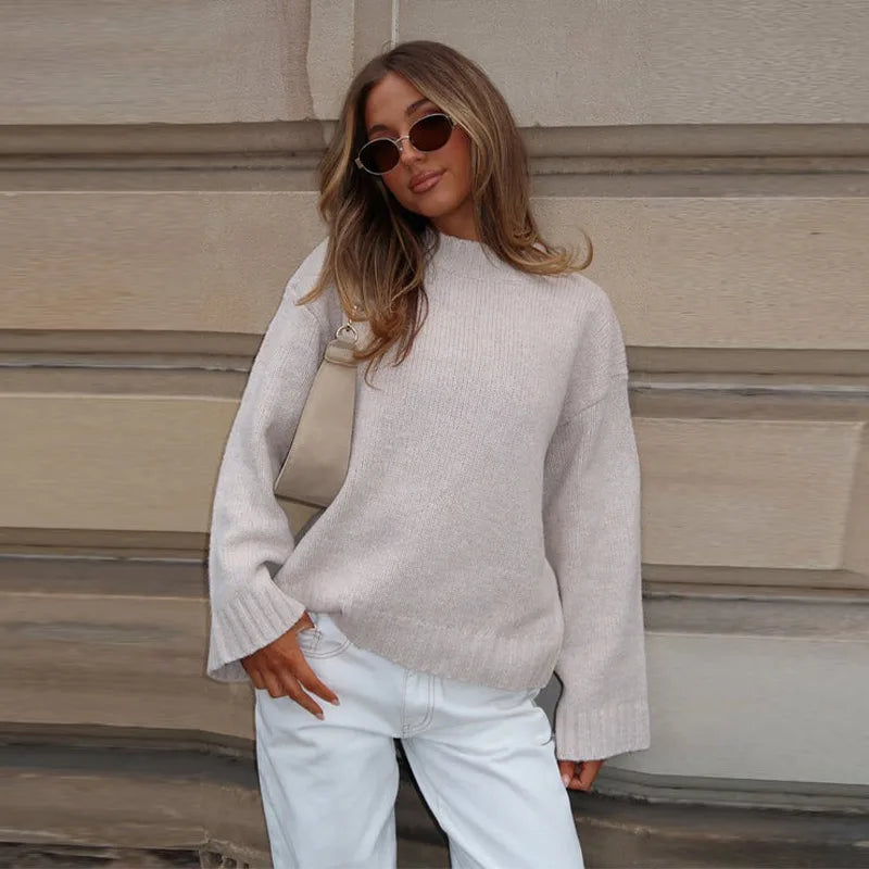 Aiertu  -  Vintage Solid O Neck Women Sweater Full Sleeve Loose Lady Pullover 2024 Fashion Elegant Pleated Autumn Winter Female Knitwear Aiertu