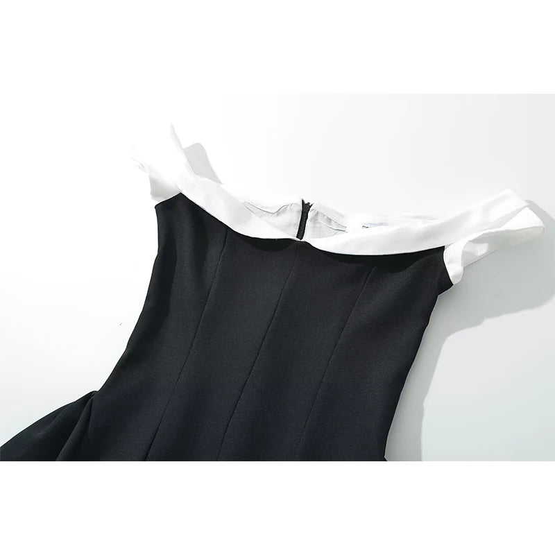 Aiertu  -  Elegant Women Black White Hit Color Sexy Off Shoulder Dress Short Sleeve Summer Evening Party Mini Dresses Ball Gown Robe Aiertu