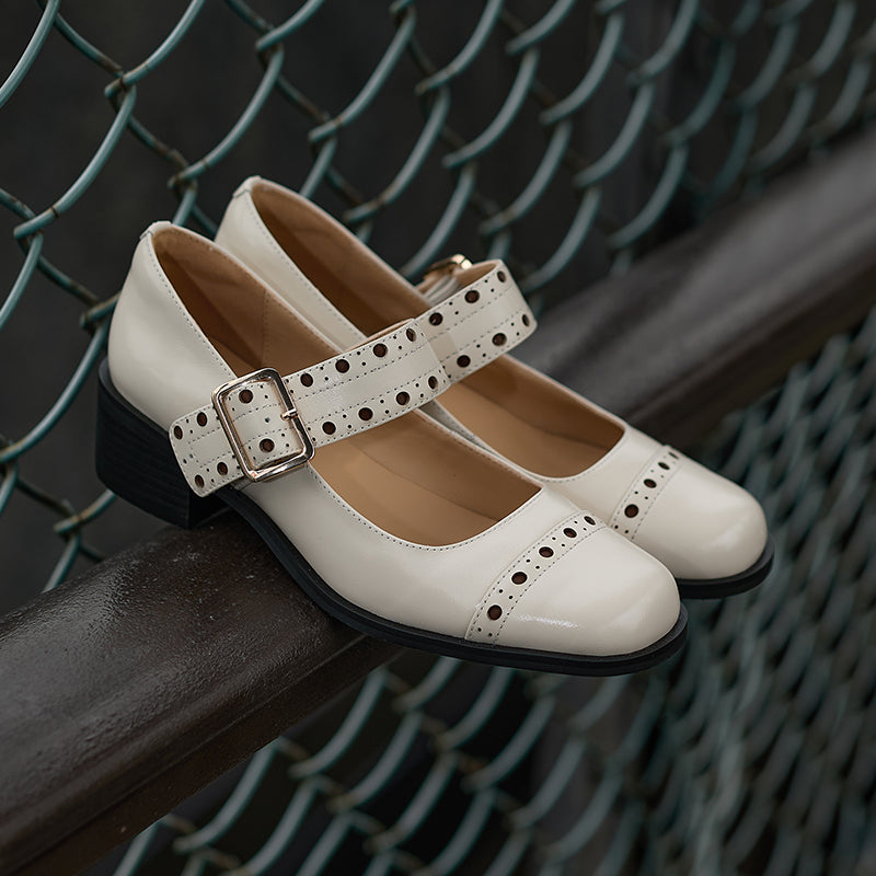 Aiertu  -  NEW Spring/Autumn Women Pumps Genuine Leather Shoes for Women Pointed Toe High Heel Shoes Metal Buckle Mary Janes Handmade Shoes Aiertu
