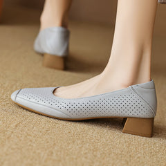 Aiertu  -  summer new women's cow leather hollow-out breathable summer 3cm low heel pumps elegant ladies OL style slim heeled shoes 41 Aiertu