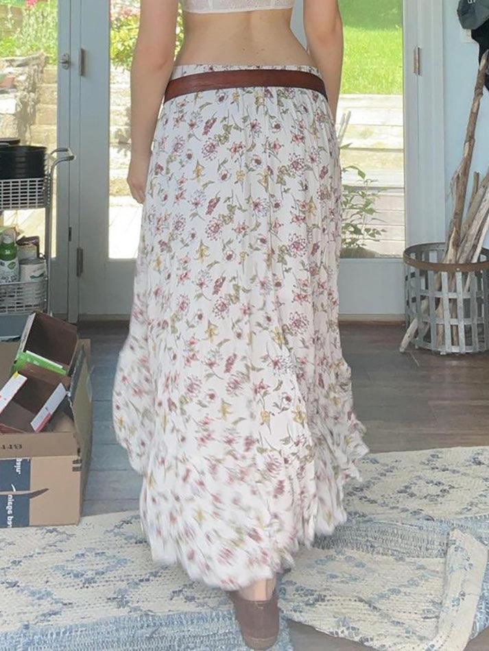 Aiertu  Vintage Floral Low Waist Asymmetrical Midi Skirt Aiertu