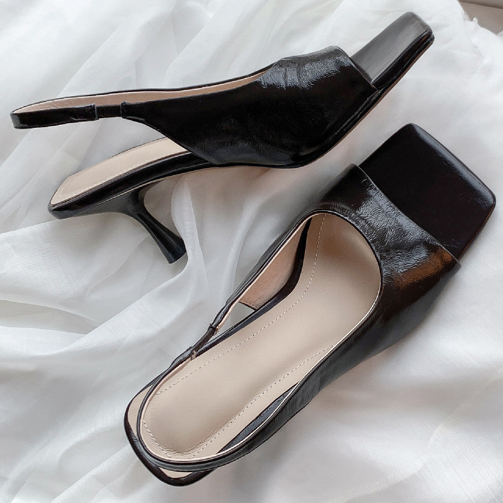 Aiertu  -  Women's genuine leather thin high heel square toe slip-on sandals elegant ladies evening dress pumps heels daily shoes for women Aiertu