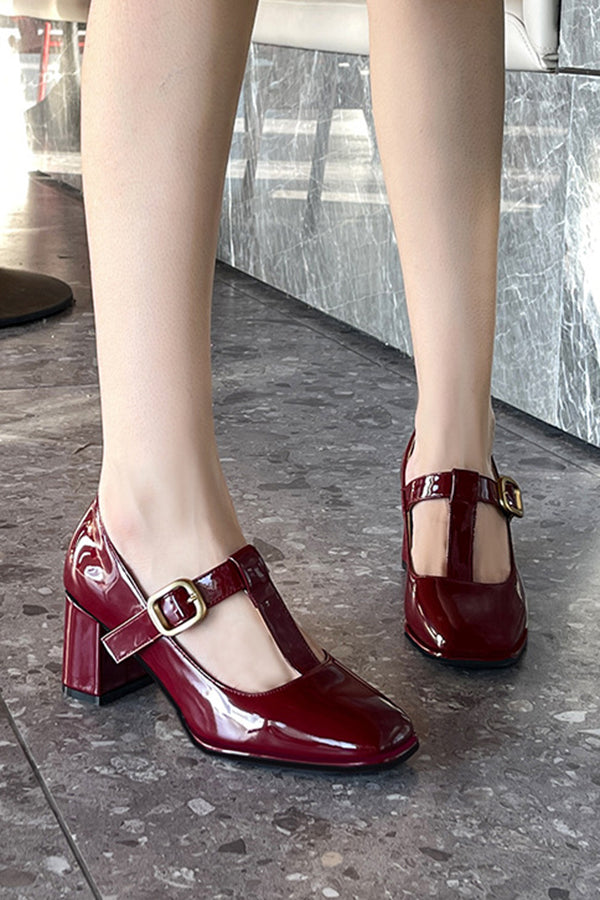 Aiertu  Square Toe Mary Jane Block Heel Retro High Heels Aiertu