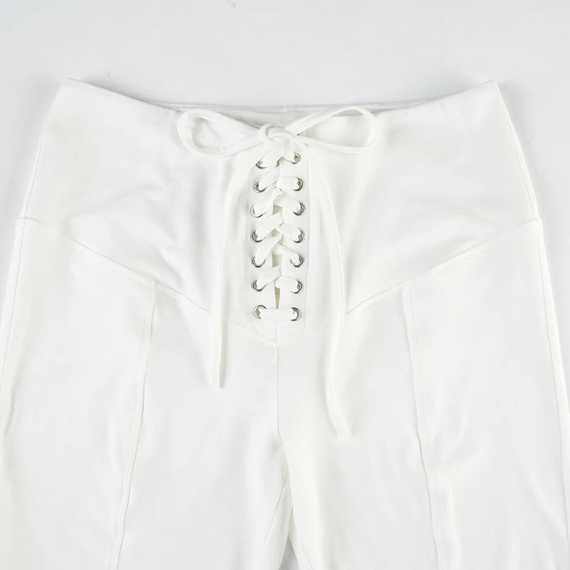 Aiertu  -  Holiday Solid Lace Trim Bandage Knee Length Pants Sweet Slim Mid-Waisted Pants Women 2026 Summer Fashion Streetwear Lady Aiertu