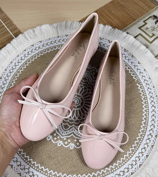 Aiertu    -  Women Round Toe Ballet Flats Spongy Bottom  Hot New Italian Shoes Patent Leather Classic Bow-Knot Dressing Slip-On 34 48 47 Aiertu