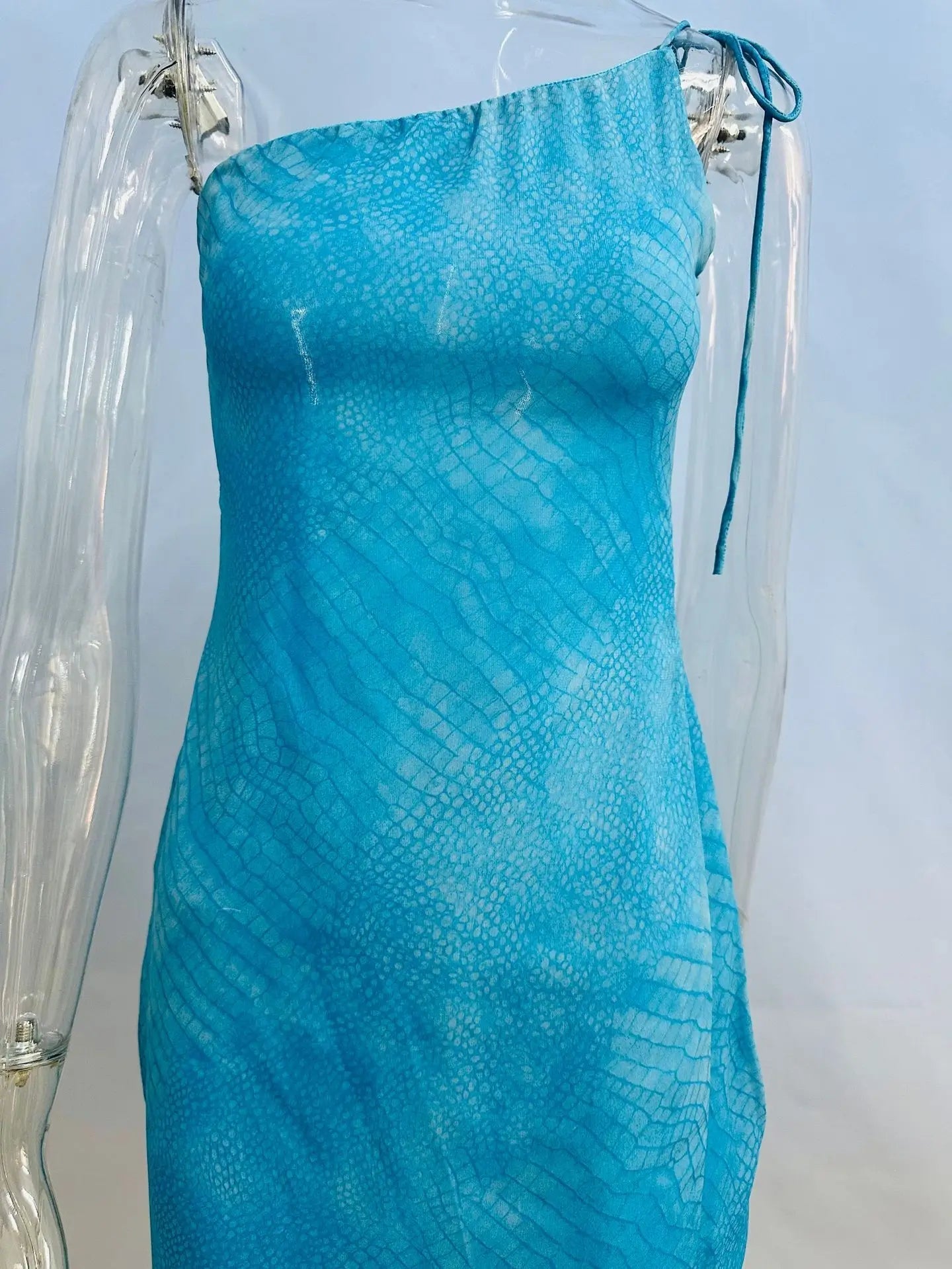 Aiertu  -  Summer New Mesh Shirring One Shoulder Backless Beach Dress Women Sexy Sash Neck Lace-up Midi Dress Female Holiday Party Dress Aiertu