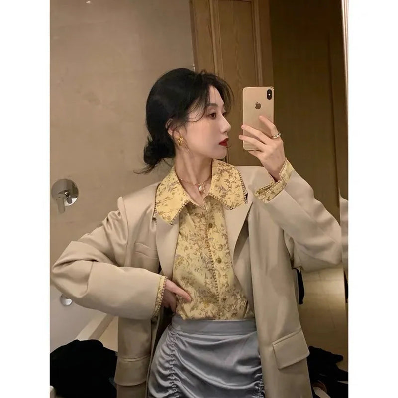 Aiertu Vintage Floral Shirts Women Streetwear Print Long Sleeve Chiffon Blouses Summer Ladies Elegant Loose All Match Tops New Aiertu