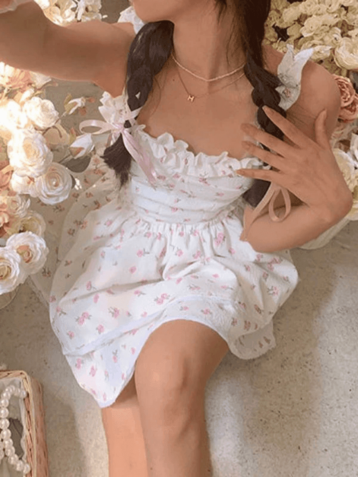 Aiertu  -Wood Ear Floral Sling Mini Dresses aiertu