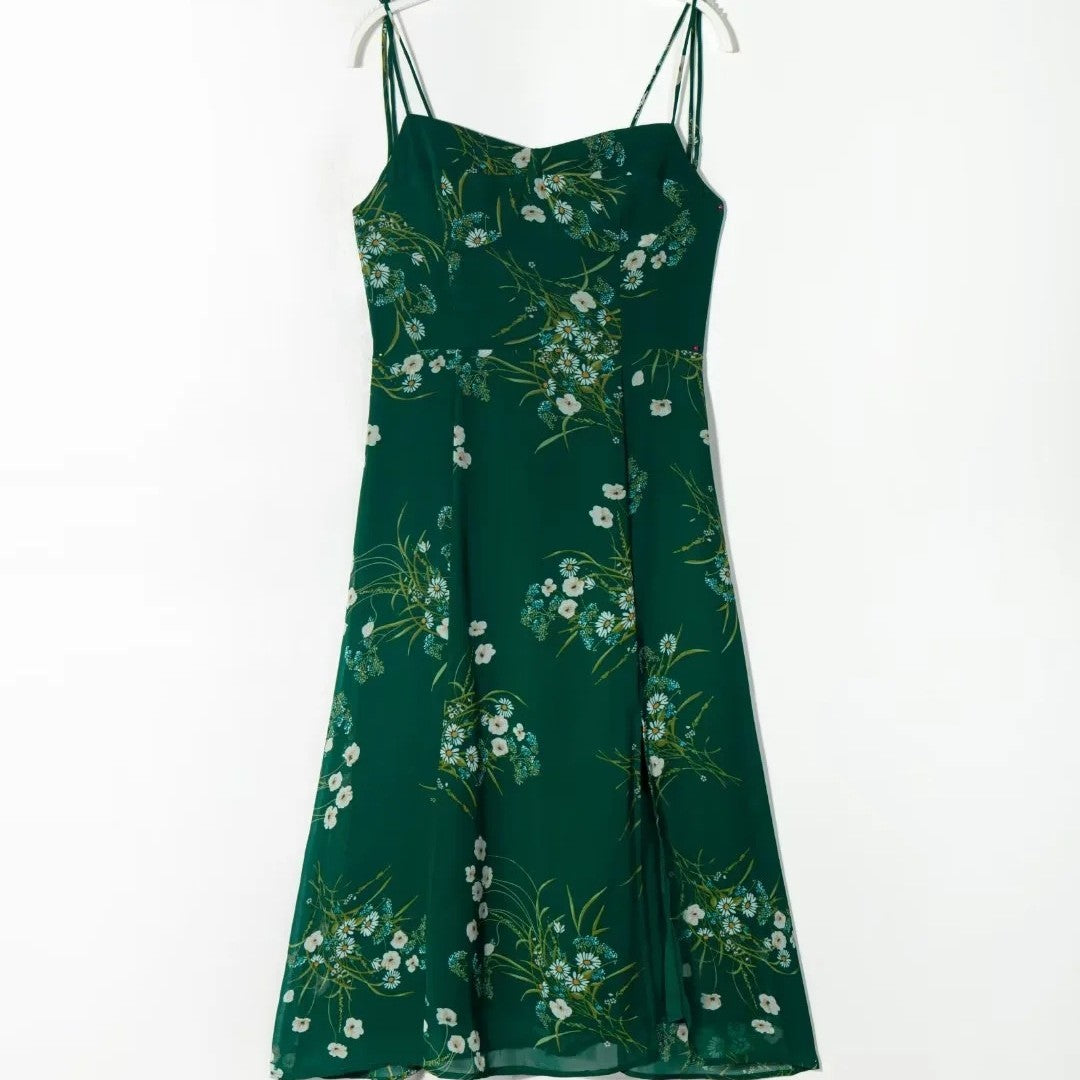 Aiertu - Lace Up Slit Green Midi Dress Aiertu