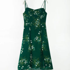 Aiertu - Lace Up Slit Green Midi Dress Aiertu