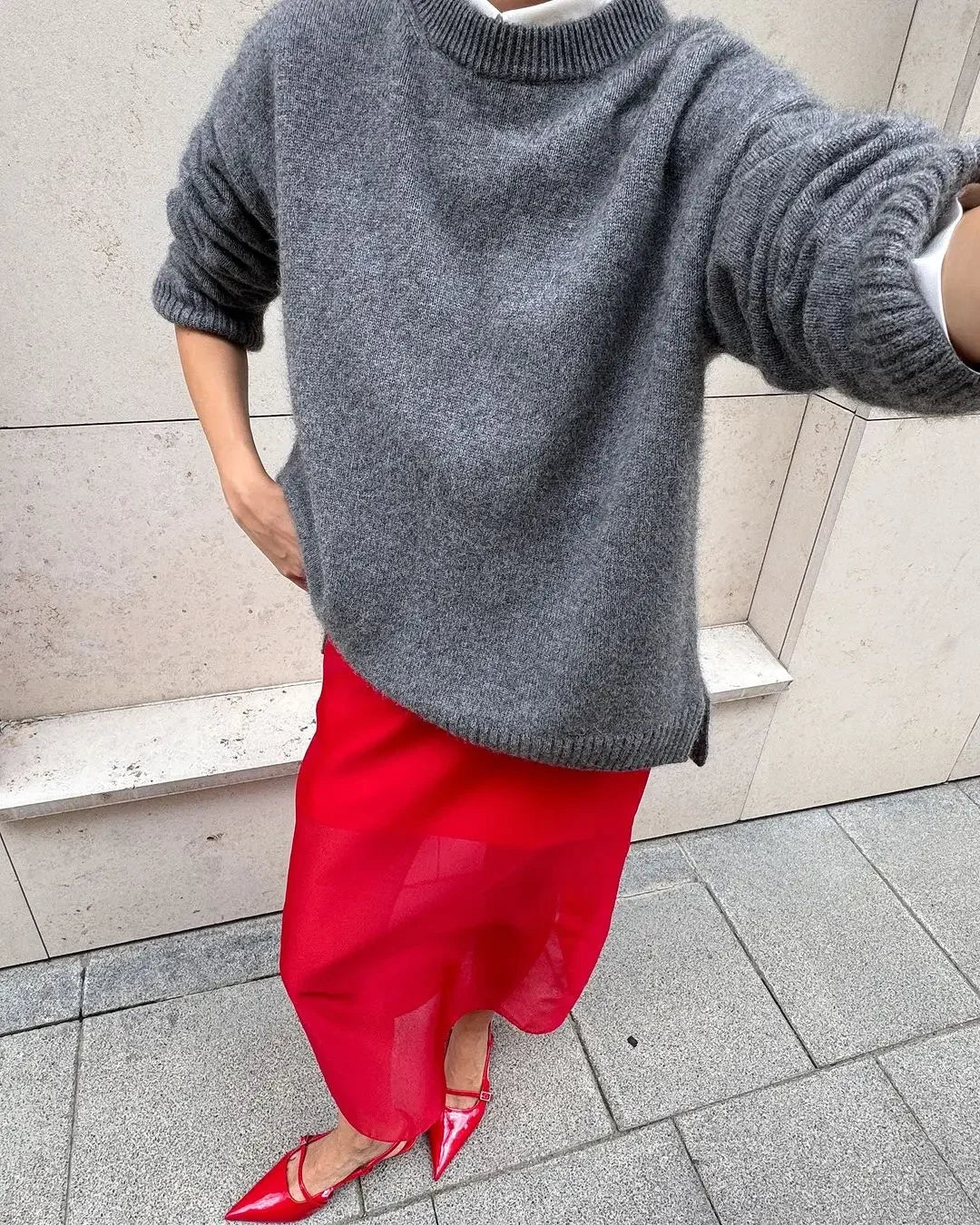 Aiertu  - Women Gray Knitted Sweater Fashion O-neck Long Sleeve Basic Casual Pullover Top 2026 Autumn New Female Commuting Knitwear Aiertu