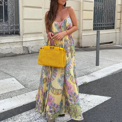 Aiertu  -  Retro Printing Camisole Dresses for Women Square Collar Sleeveless Loose Waist Bohemian Casual Style Dress Female Aiertu
