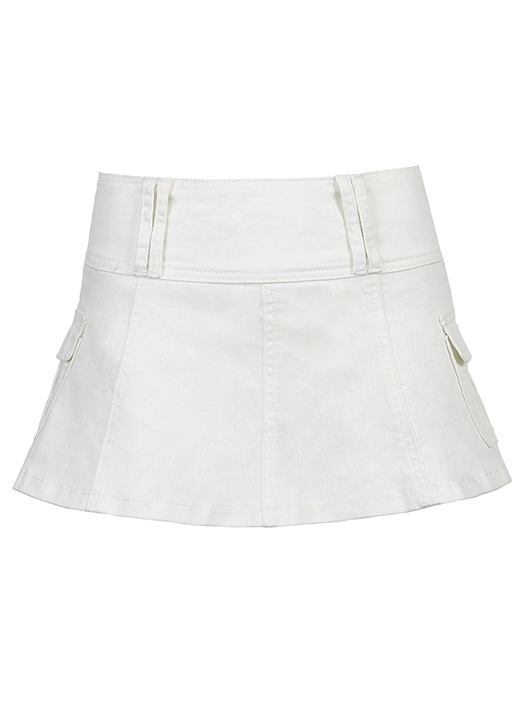 Aiertu - summer inspo Hot White A Line Y2K Denim Shorts Skirts Womens Black Side Pocket Casual Cargo Jean Skirt Simple Preppy Golf Tennis Outfits Aiertu