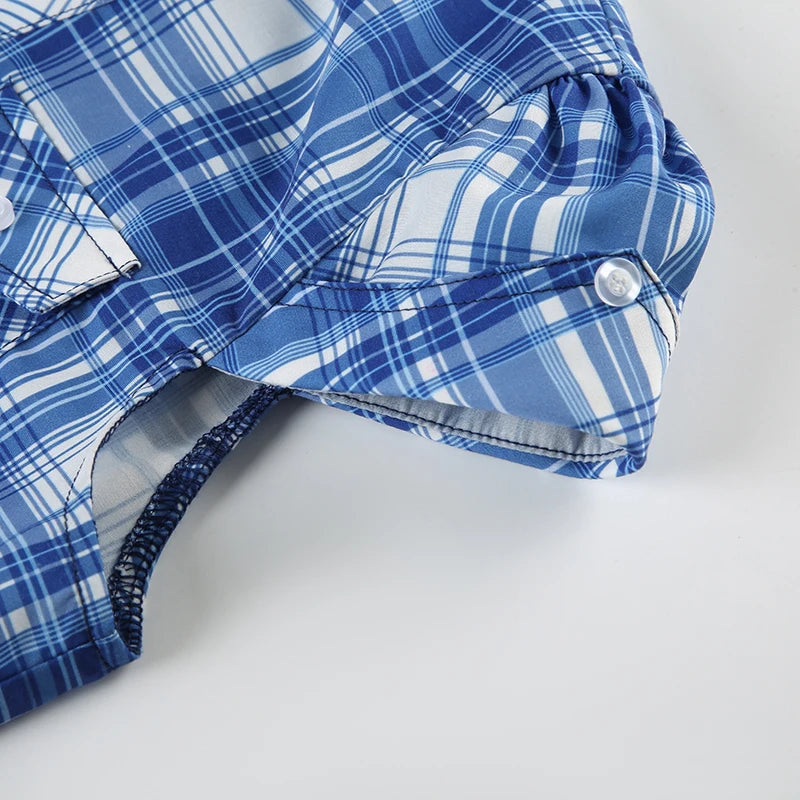 Aiertu  Plaid Patchwork Slim Fit Single Button Women’s Shirts Causal Basic Chic New Summer Short Blouses Aiertu