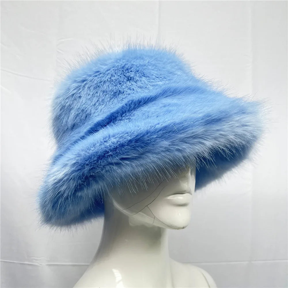 Aiertu  -  New Autumn and Winter Plush Imitation Fox Fur Basin Hat Ski Hat Fisherman Hat Warm Fur Furry Imitation Fur Women's Hat Aiertu