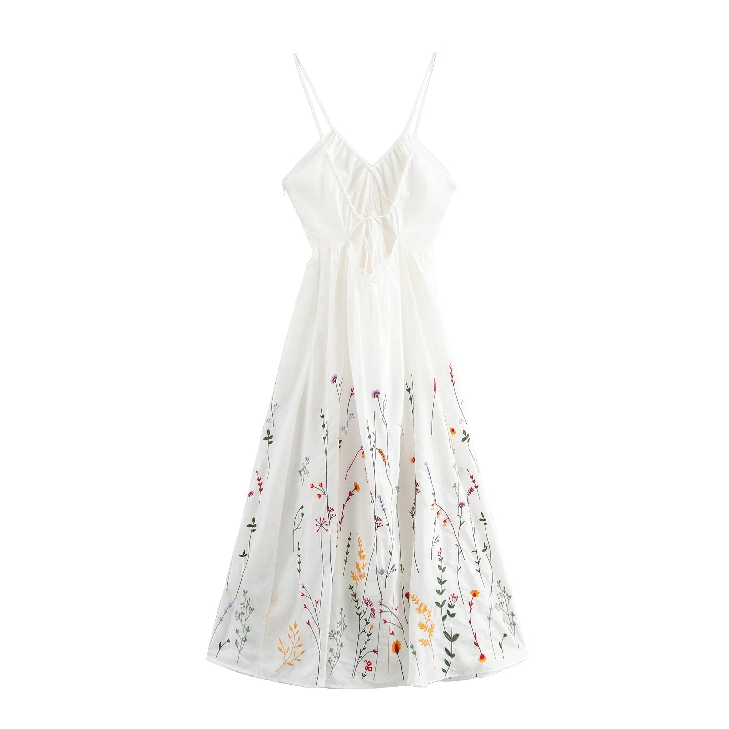 Aiertu  -  Autumn New Women's Clothing European And American Style Fashionable Simple Waist Cinching Flower Embroidery Suspender Dress Aiertu
