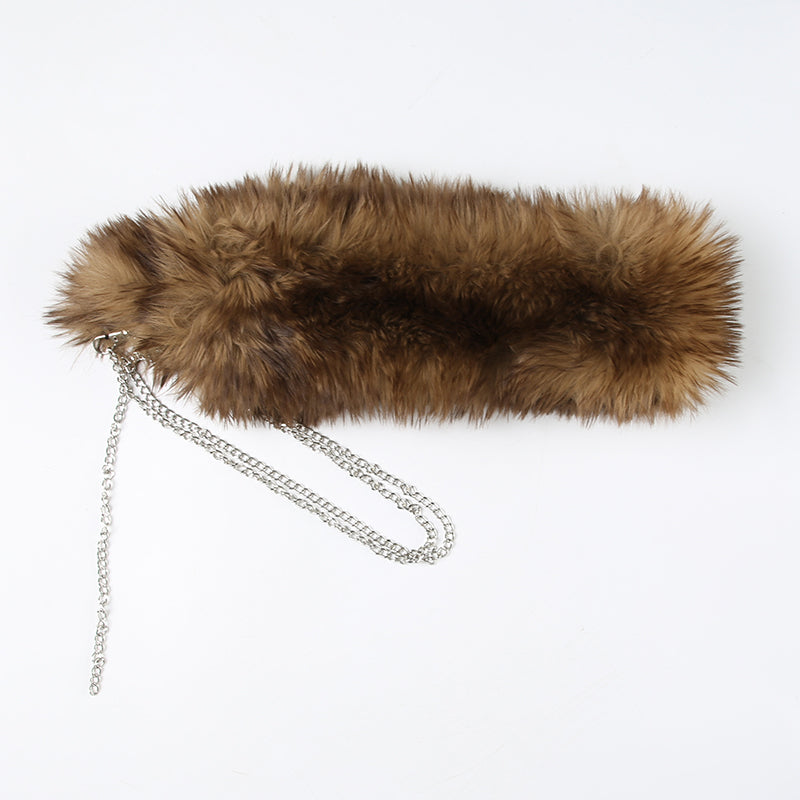 Aiertu - summer inspo Fashion Chic Faux Fur Metal Chain Spliced Belt Women High Street Style Trendy All-Match Accessories Y2k Aiertu