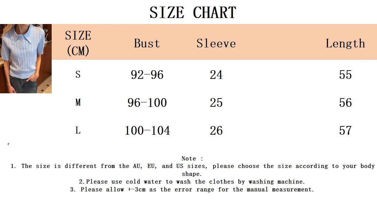 Aiertu  -  Knitted Hollow Out Solid T-shirt Women Buttons Turndown Collar Short Sleeve Tops T-shirts Summer Simple Casual Fashion Tee Shirt Aiertu