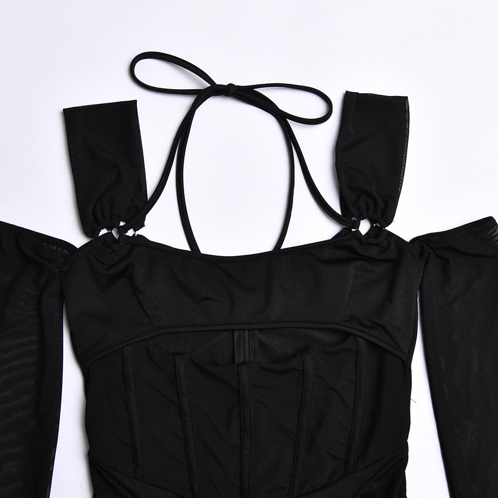 Aiertu - Sexy Backless Mesh Sheer Corset Dress Aiertu