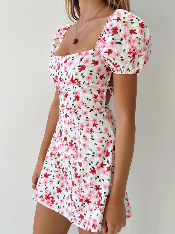 Aiertu  Puff sleeve printing dress shopify