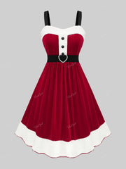 Aiertu  -  Plus Size Heart Buckle Belt Tank Dress Women Casual Vestidos New Patchwork Colorblock Christmas Dresses Aiertu