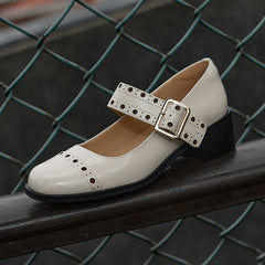 Aiertu  -  NEW Spring/Autumn Women Pumps Genuine Leather Shoes for Women Pointed Toe High Heel Shoes Metal Buckle Mary Janes Handmade Shoes Aiertu