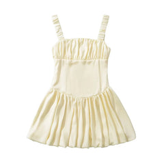 Aiertu  -  Sweet Women Sexy Low Waist Pleated Hem Satin Tank Mini Dress Summer Female Birthday Party Dresses Holiday Robe Aiertu