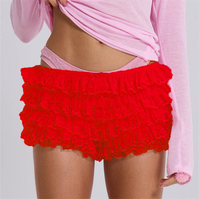 Aiertu  -  Women Y2K Graphic Bloomers Ruffle Shorts Lace Layered Pumpkin Pants Lolita Kawaii Pettipants Coquette Boyshorts Micro Bottoms Aiertu