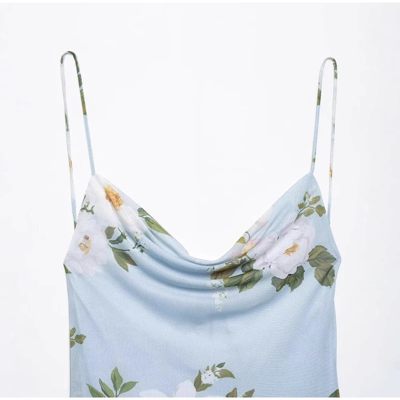 Aiertu  -  Sleeveless Flower Print Dress Woman 2025 Tulle Mini Dresses For Women Summer Backless Sexy Dress Elegant Party Dresses Aiertu