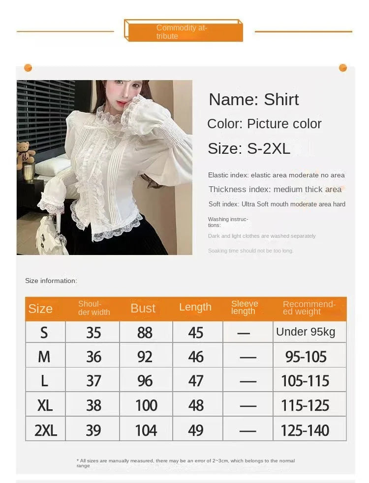 Aiertu Horn Bubble Sleeve Shirt Women's Half High Collar Top Lace Bottom Shirt Aiertu