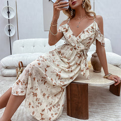 Aiertu - Off Shoulder Floral Print Summer Dress Aiertu