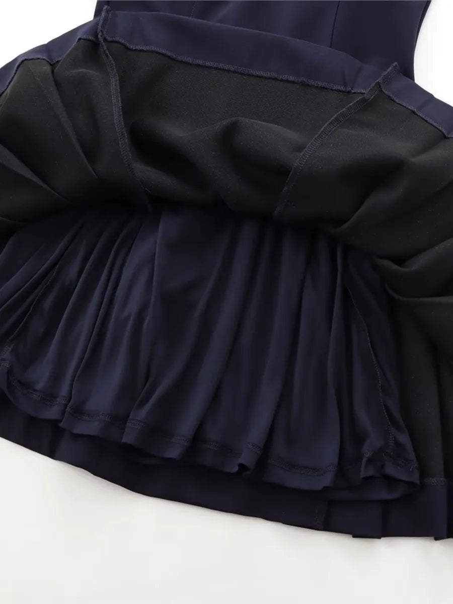 Aiertu  -  New Vintage Solid Belted Mini Dress Women 2025 Spring O Neck Sleeveless A-line Vestidos Elegant Fashion Casual Pleated Dresses Aiertu