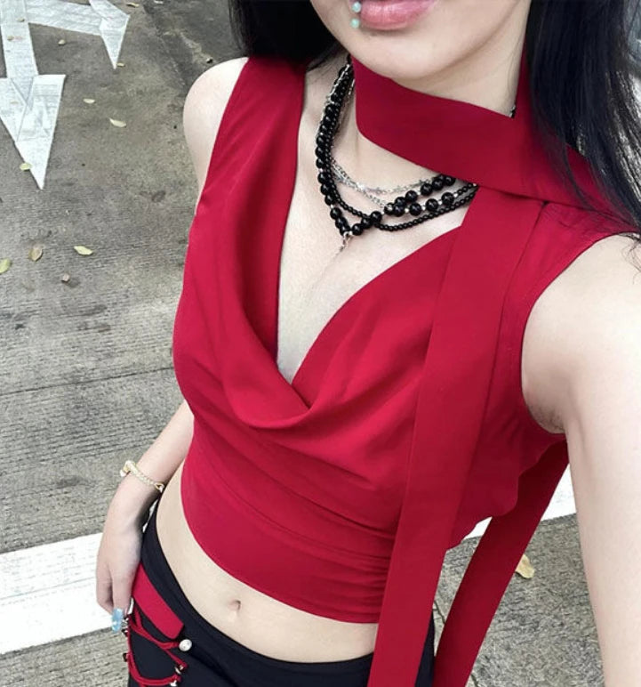 Aiertu  -  Streetwear Sexy Swing Collar Bandage Tanks 2025 Summer Harajuku Vintage Cropped Camisoles Y2k Aesthetic Fairy Solid Grunge Vests Aiertu