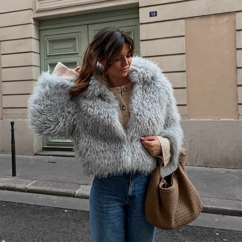 Aiertu  -  layered look inspo Faux Fur Women Coat Full Sleeve Lapel Thicken Loose Female Jackets Winter Street Fashion Luxury Pink Warm Lady Outwears Aiertu