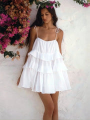 Aiertu  -  Summer Ruffle White Mini Dresses For Women 2026 New Slash Neck Sleeveless Backless Dress Sexy Fashion Holiday Suspender Dresses Aiertu
