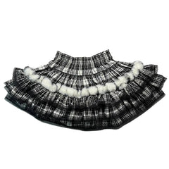 Aiertu  -  Plaid Black Puffy Mini Skirt Grunge Retro Fuzzy Tiered Ruffle Elastic Waist Liner Cake Skirt Goth Lolita Women Bottoms Aiertu