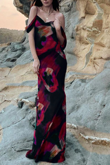 Aiertu  -  Fashion Print Patchwork Spaghetti Strap Trumpet Mermaid Dresses Aiertu
