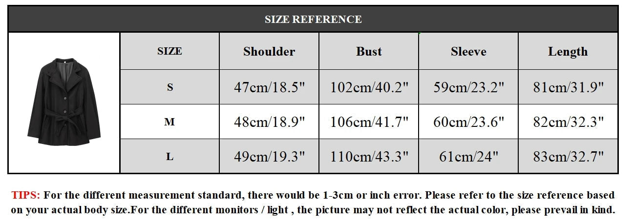 Aiertu  Women Fashion With Belt Black Single Breasted Trench Vintage Lapel Neck Long Sleeves Female Chic Lady Outfits Aiertu