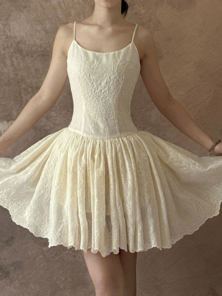 Aiertu  New Lace Flower Embroidery Vintage Dresses Women Summer Temperament Robe Femme 2025 Vestidos De Mujer Tunic A-line Pleated Dress Aiertu