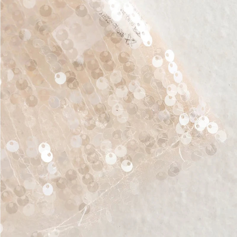 Aiertu  -  Fashion Sequin See-through Top Women Sling Sleeveless Backless Ruffle Ribbon Tops Female 2025 Spring Summer Chic Solid Lady Tank Aiertu