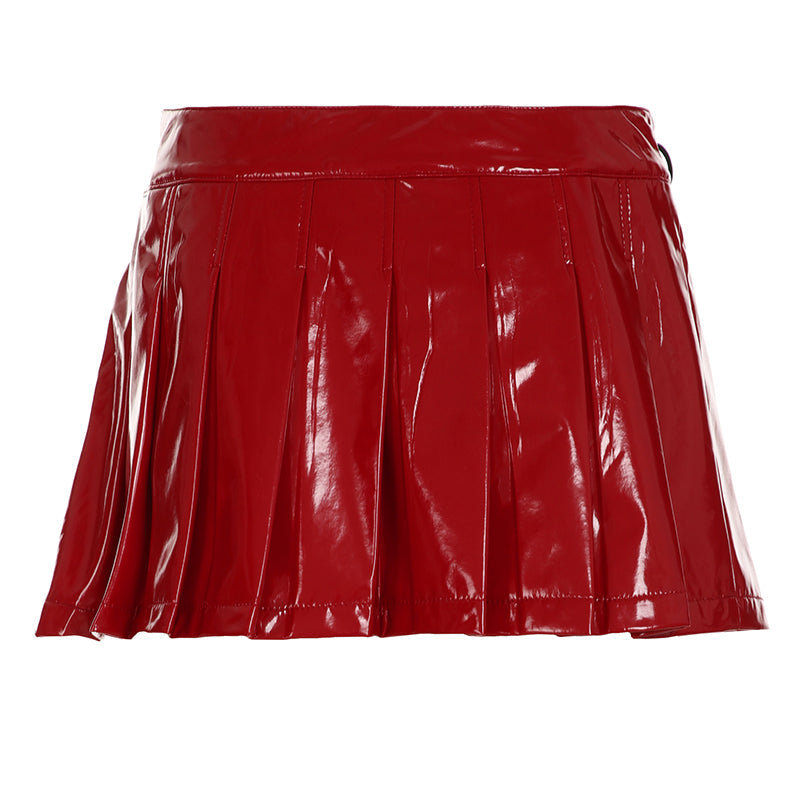 Aiertu - summer inspo Christmas Gothic Sexy Punk Leather Skirt Women New Darkly Chic Gyaru Metal Design Mini Solid Skirt Personality Streetwear Aiertu