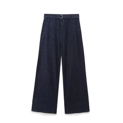 Aiertu  -  Autumn Winter Women High Waist With Belt Loops Pockets Wide Leg  Jeans Aiertu