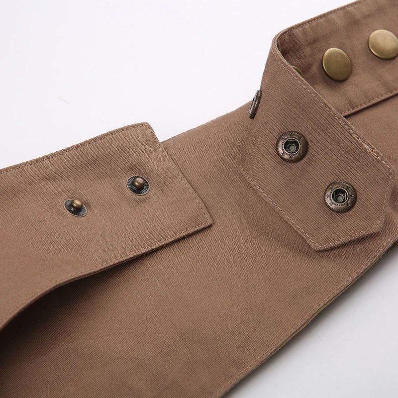 Aiertu  -  Harajuku Brown Buttons Vintage Female Belts Pockets Y2K Grunge Bum Bag Waistband Accessories Wide Sashes Outfits Aiertu