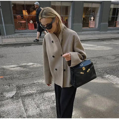Aiertu  -  Casual Lapel Cotton Coats Women Loose Double Breasted Long Sleeve Jackets 2026 Autumn Winter New Female Chic Street Tops Outwear Aiertu