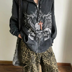 Aiertu  -  Harajuku Casual Drawstring Hoodies Women Y2k Aesthetic Loose Printing Vintage Coats Streetwear Zipper American Sweatshirts Aiertu