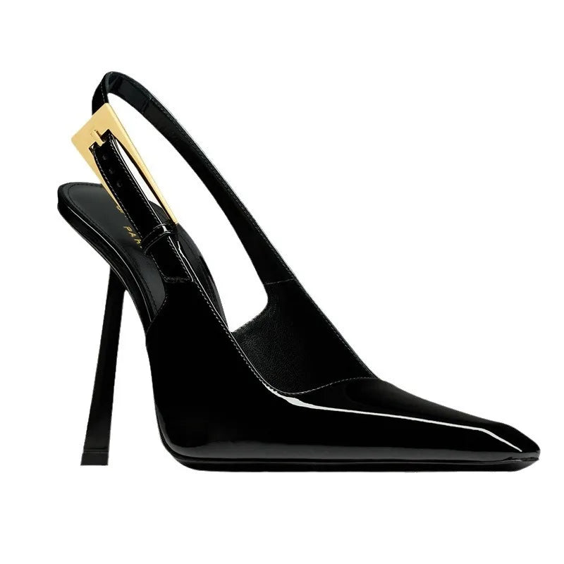 Aiertu  -  Spring And Summer New Black Patent Leather High Heels Women Slim Heel Shoes Temperament Minority Pointed Sandals Aiertu